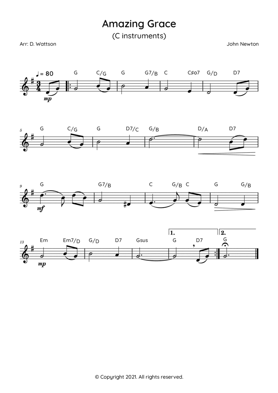 Amazing Grace (arr. Douglas Wattson)