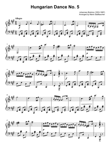 Hungarian Dance No. 5 - Piano Solo (F# minor) (arr. Mario Stallbaumer)