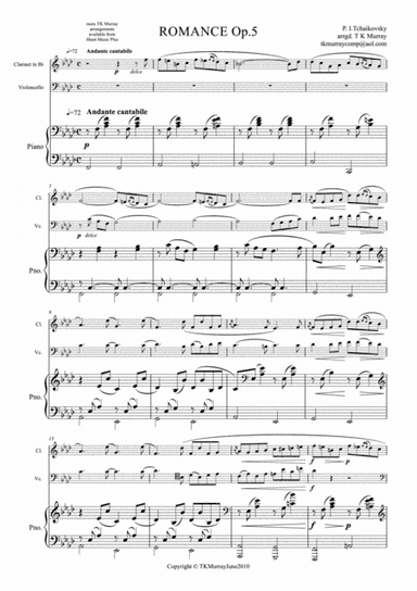 Tchaikovsky - Romance Op.5 - Clarinet Cello & Piano (arr. Tim TK Murray)