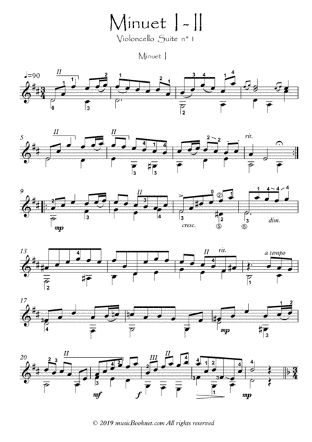 Bach for Guitar BWV 1007 Minuets nt (arr. PianoSheetNow)