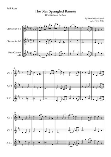 The Star Spangled Banner (USA National Anthem) for Clarinet Trio (arr. Fabio Britto)