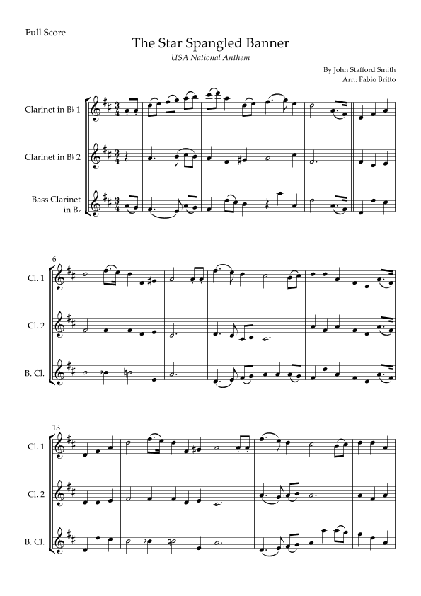 The Star Spangled Banner (USA National Anthem) for Clarinet Trio (arr. Fabio Britto)