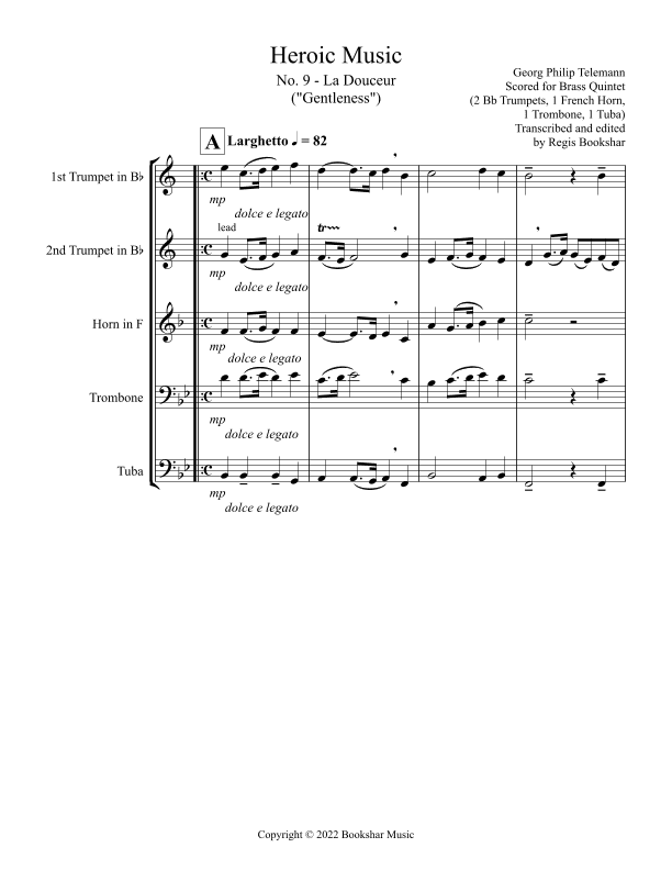Heroic Music - No.   9. La Douceur (Bb) (Brass Quintet - 2 Trp, 1 Hrn, 1 Trb, 1 Tuba) (arr. Regis Bookshar)