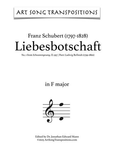 SCHUBERT: Liebesbotschaft, D. 957 no. 1 (transposed to F major) (arr. ArtSongTranspositions.com)