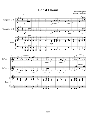 Bridal Chorus (Here Comes the Bride) for 2 Trumpets and Piano (arr. B. C. Dockery)