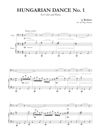 Hungarian Dances Nos. 1-5 for Cello and Piano (arr. Diego Marani)