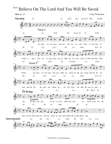 Believe On The Lord And You Will Be Saved - A-flat