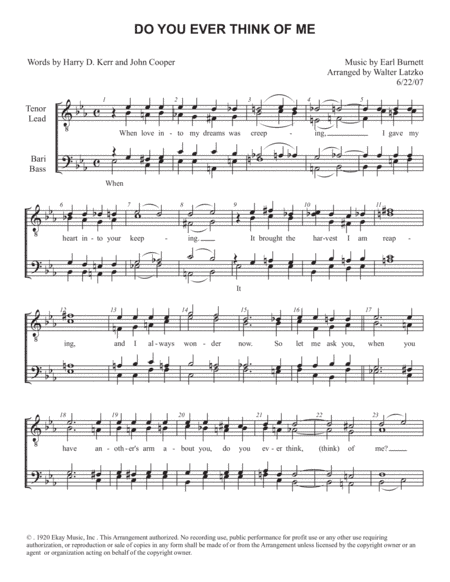 DO YOU EVER THINK OF ME (arr. Walter Latzko)
