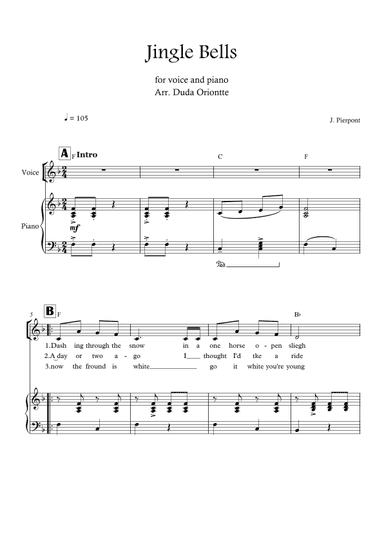 Jingle Bells (F major - with chords) (arr. Duda Oriontte)