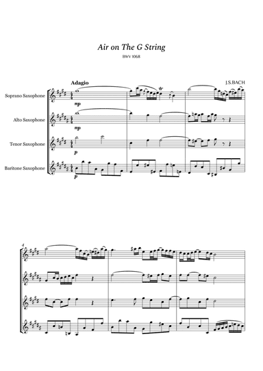 Bach - Air on the G String for Saxophone Quartet (arr. Cássio Silva Chaves)