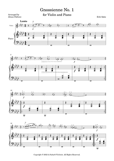 Gnossienne No. 1 for Easy Violin and Piano (arr. Ahsan Fathoni)