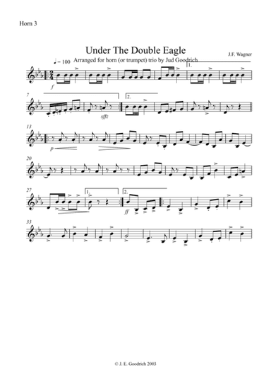 "Uner The Double Eagle" for horn or trumpet trio (arr. Jud Goodrich)