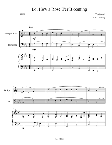 Lo, How a Rose E'er Blooming (Trumpet and Trombone Duet with Piano Accompaniment) (arr. B. C. Dockery)