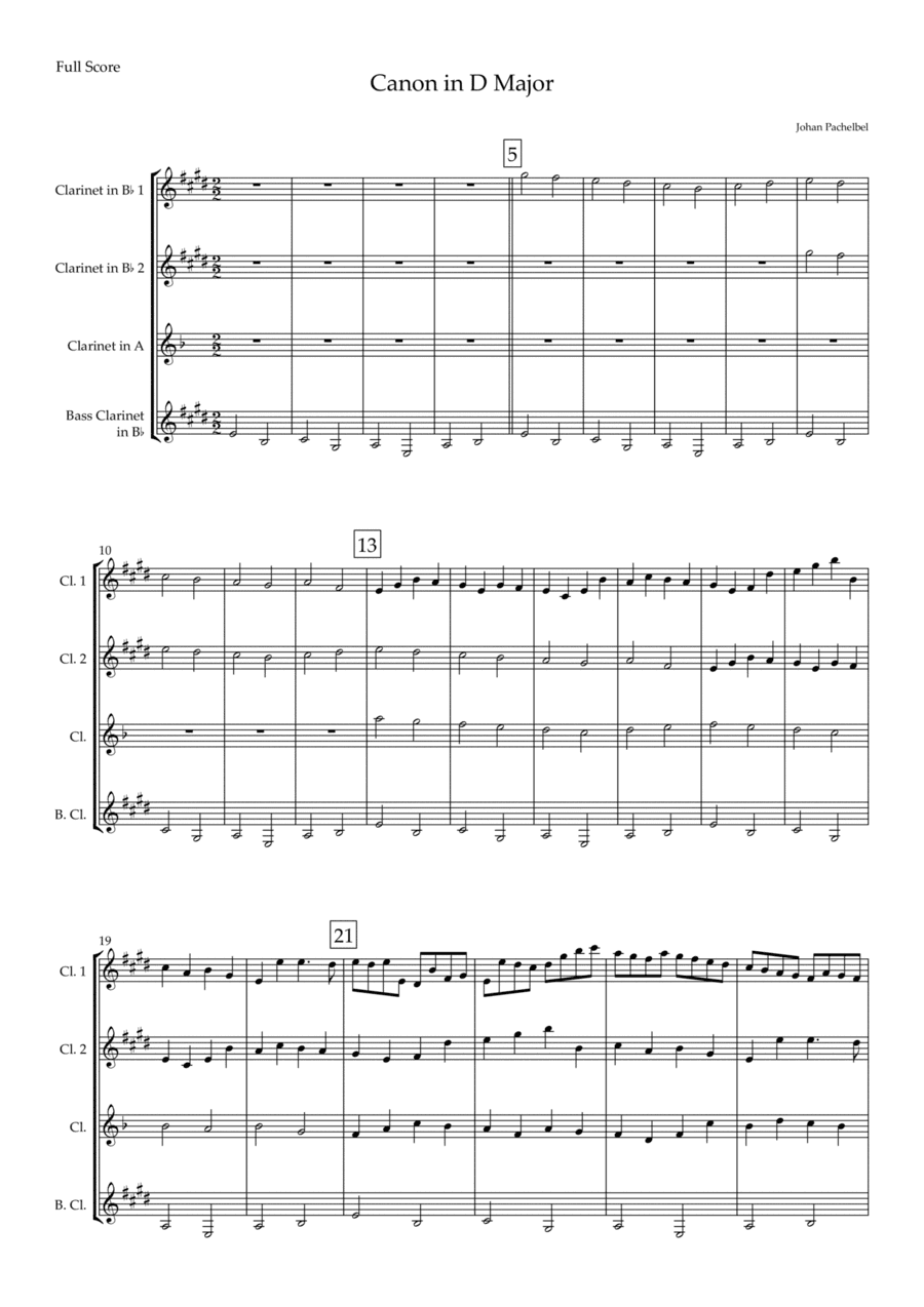 Canon in D Major (Johann Pachelbel) for Clarinet Quartet (arr. Fabio Britto)
