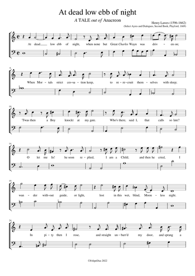 At dead low ebb of night (A tale out of Anacreon) (arr. Early Music Scores)