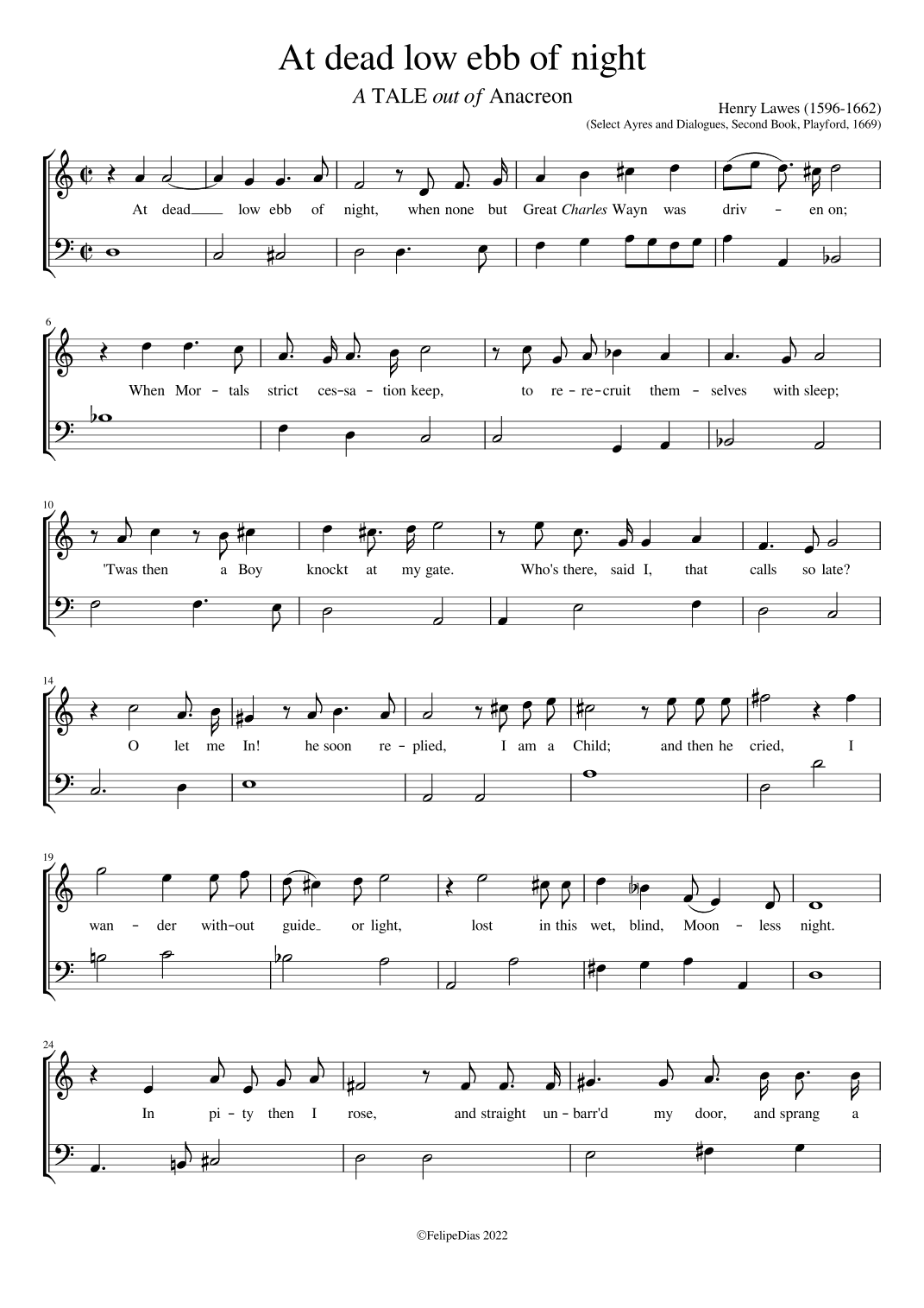 At dead low ebb of night (A tale out of Anacreon) (arr. Early Music Scores)