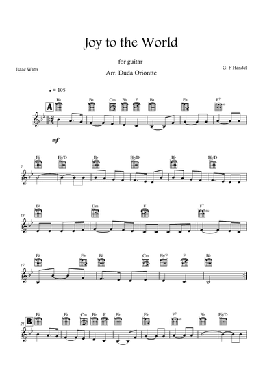 Joy to the World (Bb major - TABS - no lyrics) (arr. Duda Oriontte)