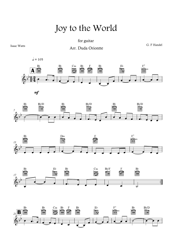 Joy to the World (Bb major - TABS - no lyrics) (arr. Duda Oriontte)