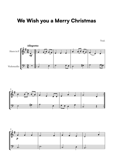 Trad. - We Wish you a Merry Christmas (for French Horn and Cello) (arr. Cadenza Editions)