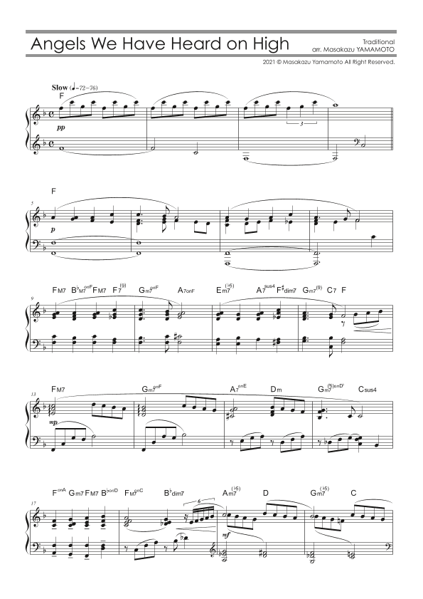Angels We Have Heard on High [Piano solo / intermediate / Christmas Music Arr.] (arr. Masakazu YAMAMOTO)