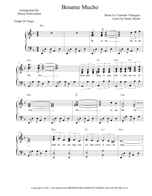 Bésame Mucho (kiss Me Much) (arr. Bernie Schweickart)