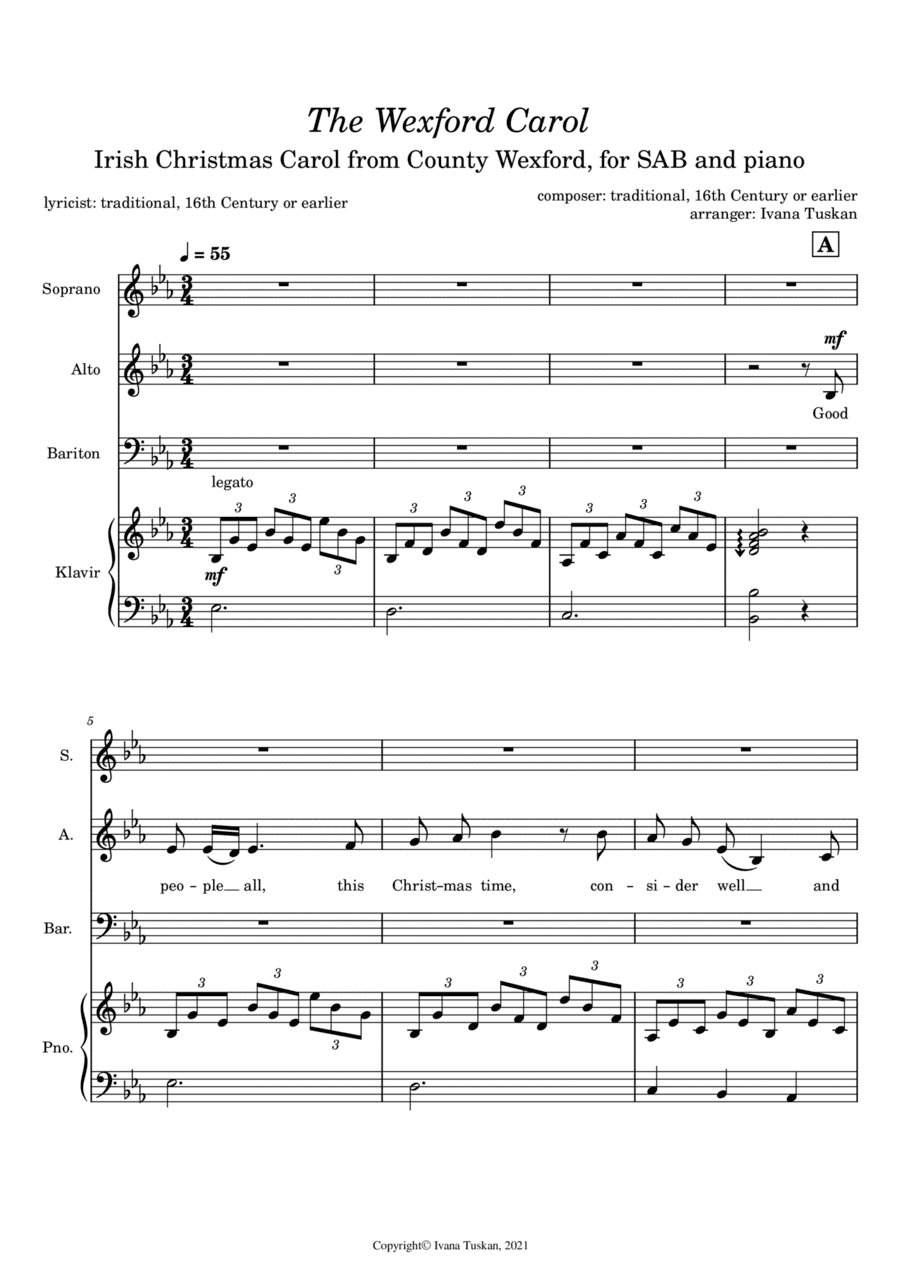 The Wexford Carol for SAB and piano (arr. Ivana Tuskan)