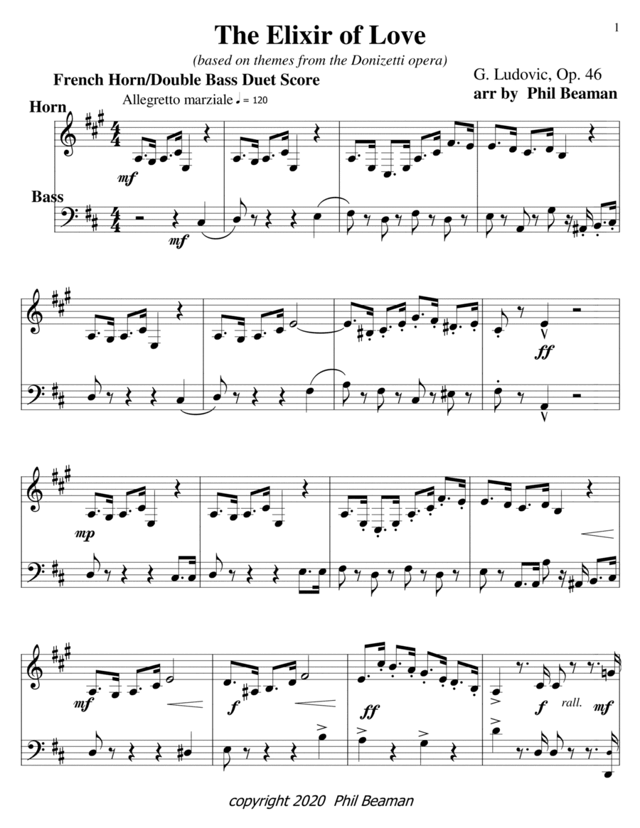 The Elixir of Love-french horn-double bass duet (arr. Phil Beaman)