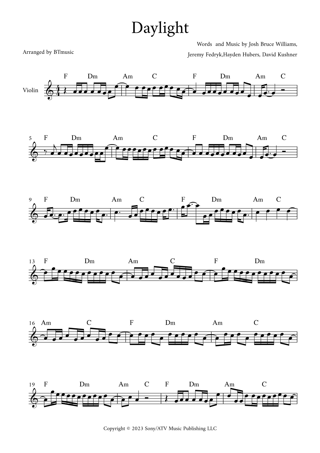 Daylight (arr. BTmusic)