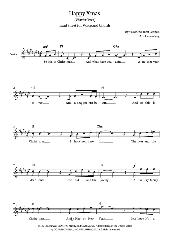 Happy Xmas (war Is Over) (arr. Heisenberg)
