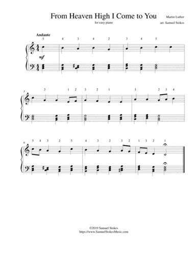 From Heaven High I Come to You (From Heaven Above to Earth I Come) - for easy piano (arr. Samuel Stokes)