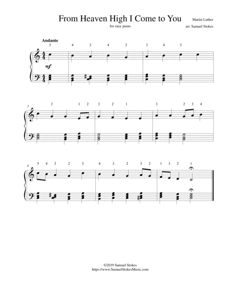 From Heaven High I Come to You (From Heaven Above to Earth I Come) - for easy piano (arr. Samuel Stokes)