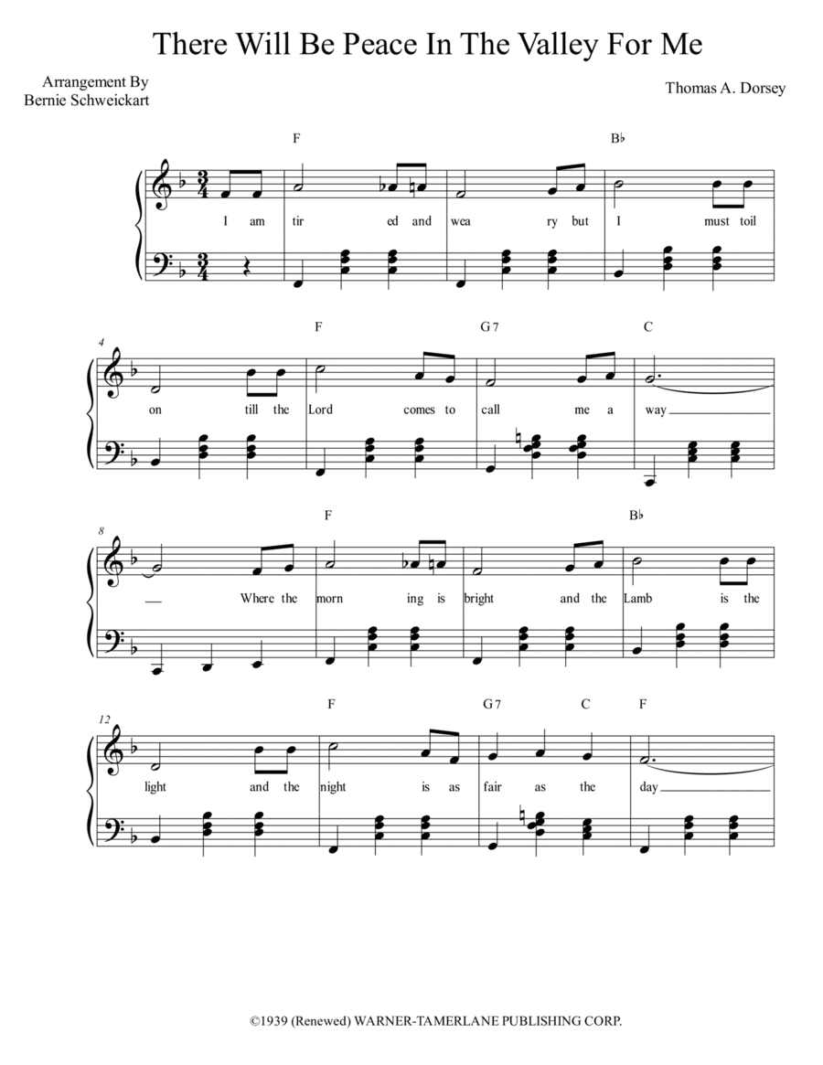 There'll Be Peace In The Valley For Me (tra.arr.) (arr. Bernie Schweickart)