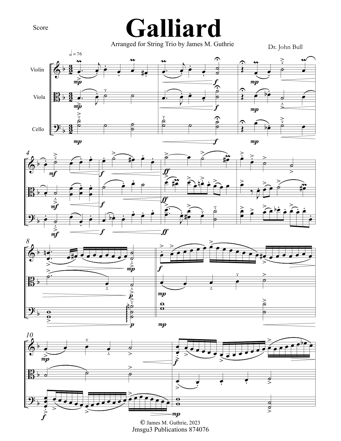 Bull: Galliard for String Trio (arr. James M. Guthrie)