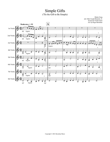 Simple Gifts ('Tis the Gift to Be Simple) (F) (Violin Octet) (arr. Regis Bookshar)