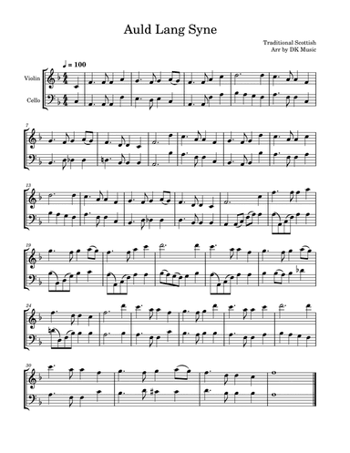 Auld Lang Syne - Violin Cello Duet (arr. DK Music)