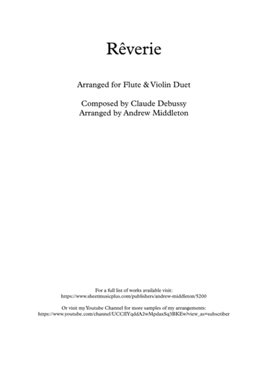 Reverie arranged for Flute and Violin Duet (arr. Andrew Middleton)