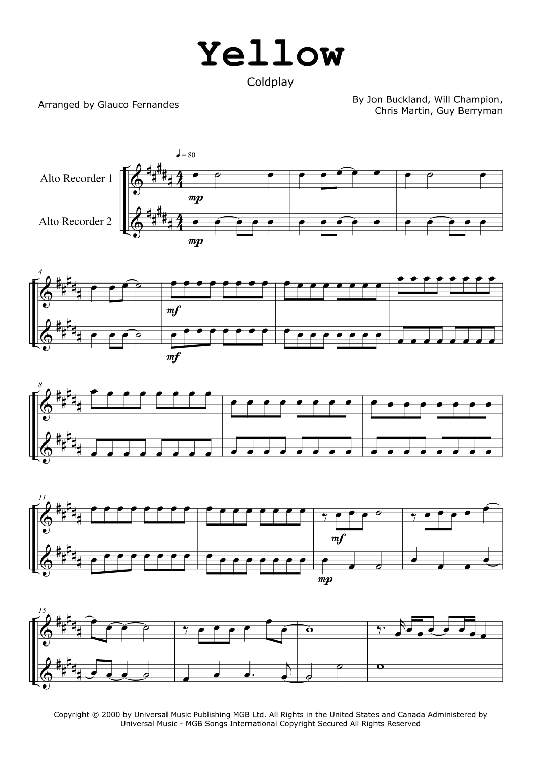 Yellow (arr. Glauco Fernandes)