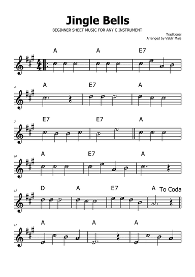 Jingle Bells - A Major (with note names) (arr. Valdir Maia)