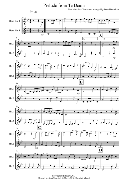 Prelude From Te Deum for French Horn Duet (arr. David Burndrett)