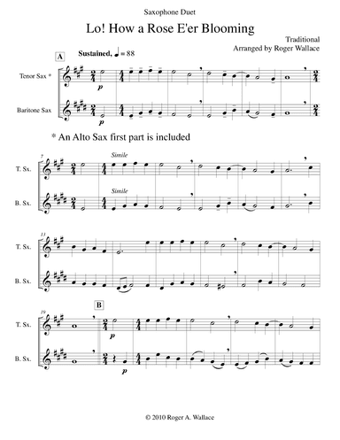 Lo! How a Rose E'er Blooming (Saxophone Duet) (arr. Roger Wallace)