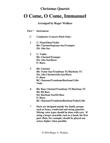 O Come, O Come, Immanuel (Emmanuel) - Sax Quartet (arr. Roger Wallace)