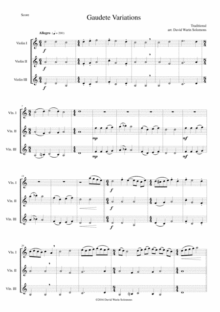 Gaudete Variations for violin trio (arr. David Warin Solomons)