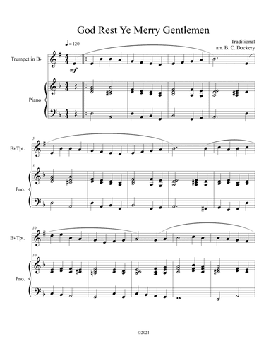 God Rest Ye Merry Gentlemen (Trumpet Solo) with optional piano accompaniment (arr. B. C. Dockery)
