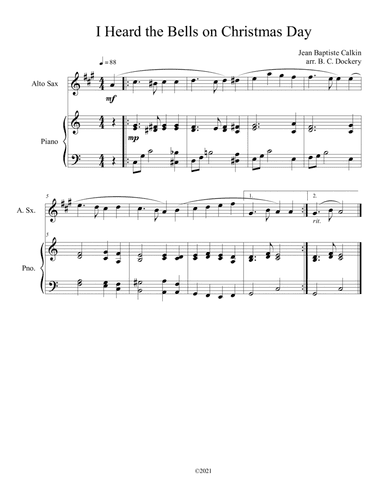 I Heard the Bells on Christmas Day (Alto Sax Solo) with optional piano accompaniment (arr. B. C. Dockery)