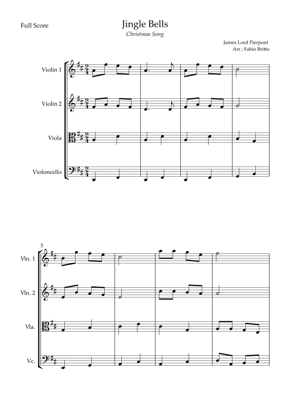 Jingle Bells (Christmas Song) for String Quartet (arr. Fabio Britto)