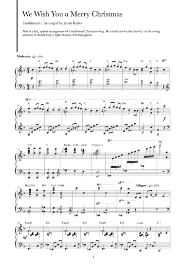 We Wish You a Merry Christmas (arr. Jacob Koller)