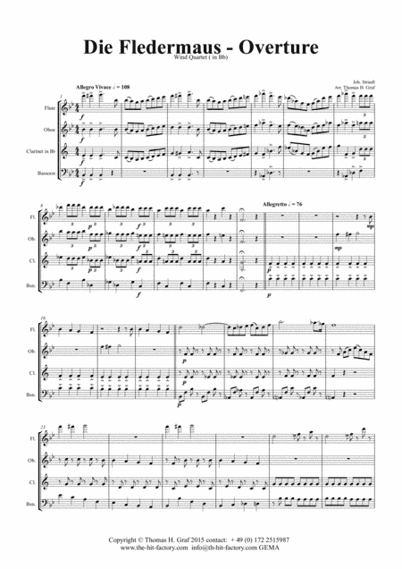 Die Fledermaus (Bb) - J. Strauss - Overture - Wind Quartet (arr. Thomas H. Graf)