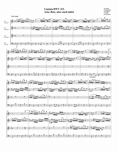 Aria: Bete, aber auch dabei from Cantata BWV 115 (arrangement for 4 recorders) (arr. Gil Garty)