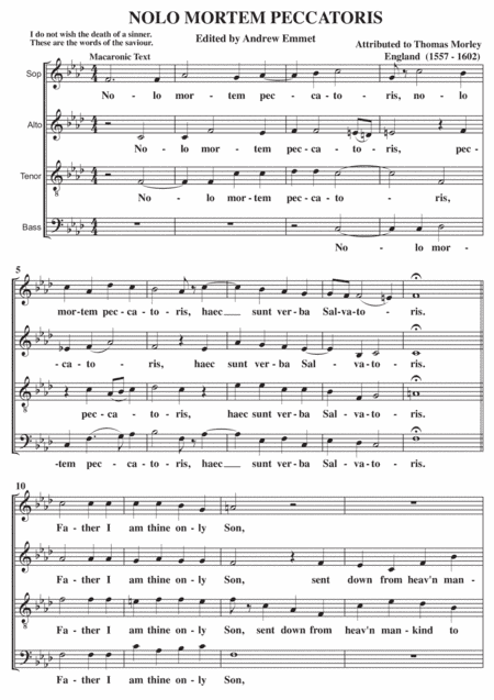 Nolo Mortem Peccatoris A Cappella SATB (arr. Edited by Andrew Emmet)