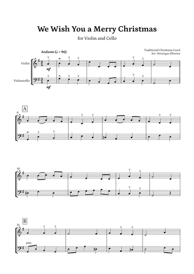 We Wish You a Merry Christmas (Violin and Cello) - Intermediate Level (arr. Henrique Oliveira)
